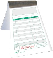 Kassenzettelblocks Format: 150 x 100, Ausführung: 2-farbig grün/grau, 2. Blatt rot, Blatt/Block: 2 x 50